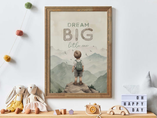 Dream Big Little One, Boy Nursery Quote Art, Adventure Room Decor - WildfieldPrints