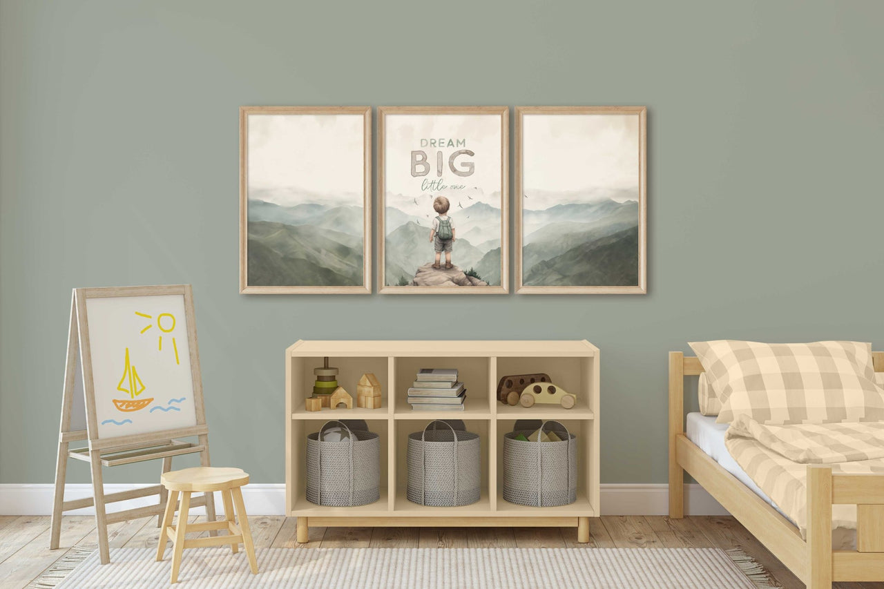 Mountain Theme Wall Art – Adventure Boys Room Decor • Set of 3