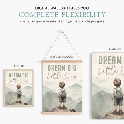 Dream Big Little One, Inspirational Quote Boy, Mountain Nursery Decor - WildfieldPrints