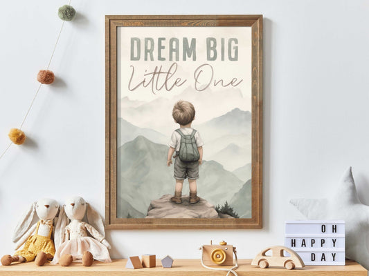 Dream Big Little One, Inspirational Quote Boy, Mountain Nursery Decor - WildfieldPrints