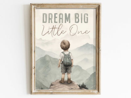Dream Big Little One, Inspirational Quote Boy, Mountain Nursery Decor - WildfieldPrints