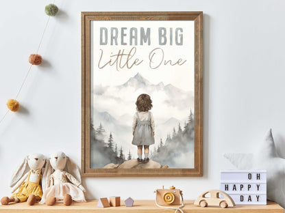 Dream Big Little One, Nursery Quote Wall Art, Girl's Adventure Decor - WildfieldPrints