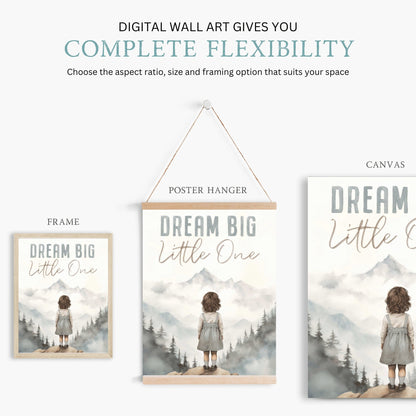 Dream Big Little One, Nursery Quote Wall Art, Girl's Adventure Decor - WildfieldPrints