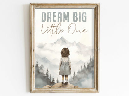 Dream Big Little One, Nursery Quote Wall Art, Girl's Adventure Decor - WildfieldPrints