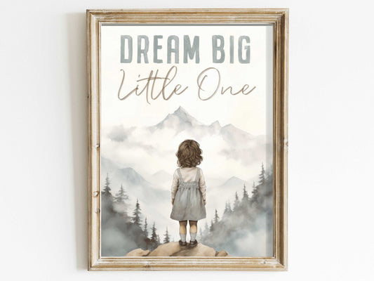 Dream Big Little One, Nursery Quote Wall Art, Girl's Adventure Decor - WildfieldPrints