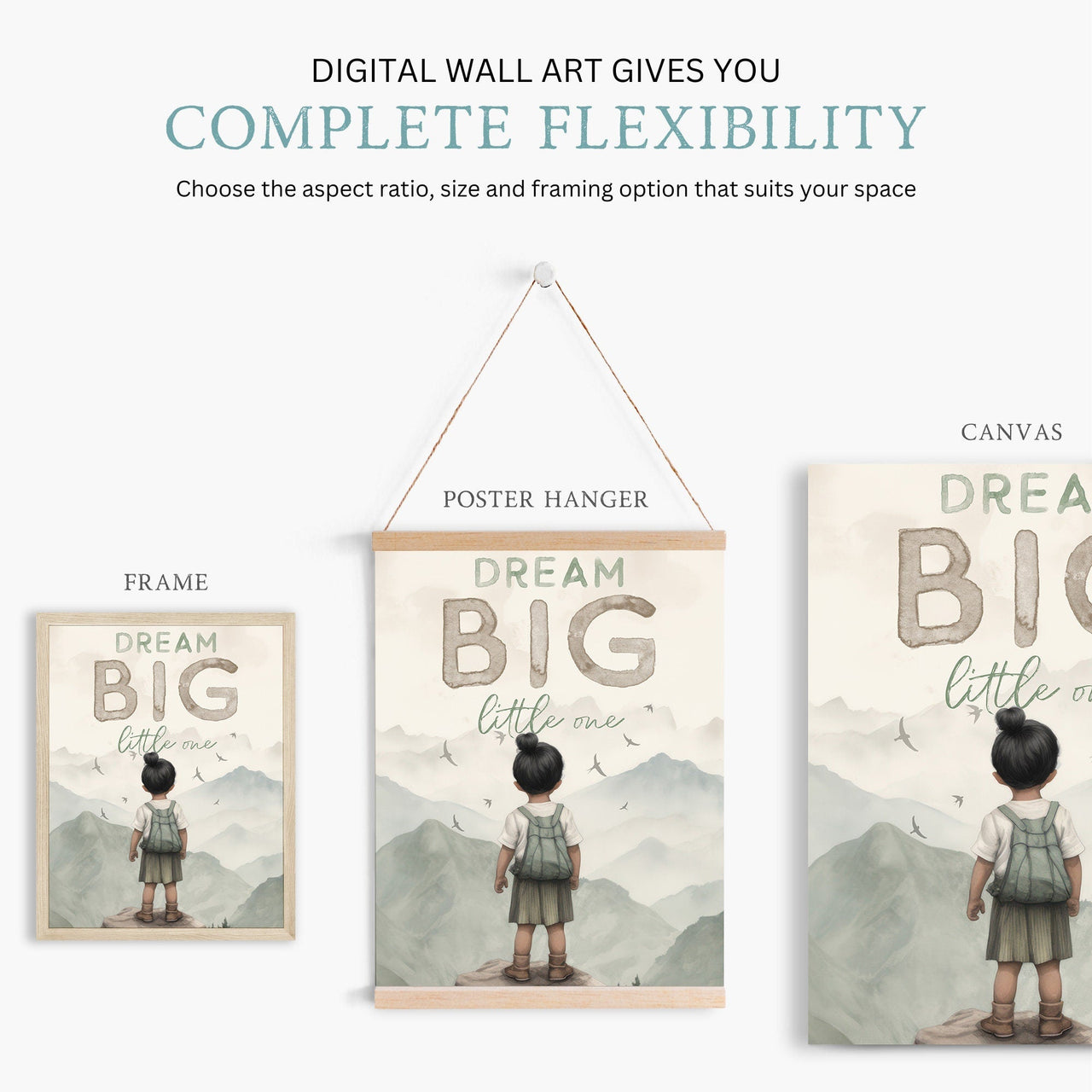 Dream Big Little One Wall Art – Adventure Nursery Print for Girls • Set of 3