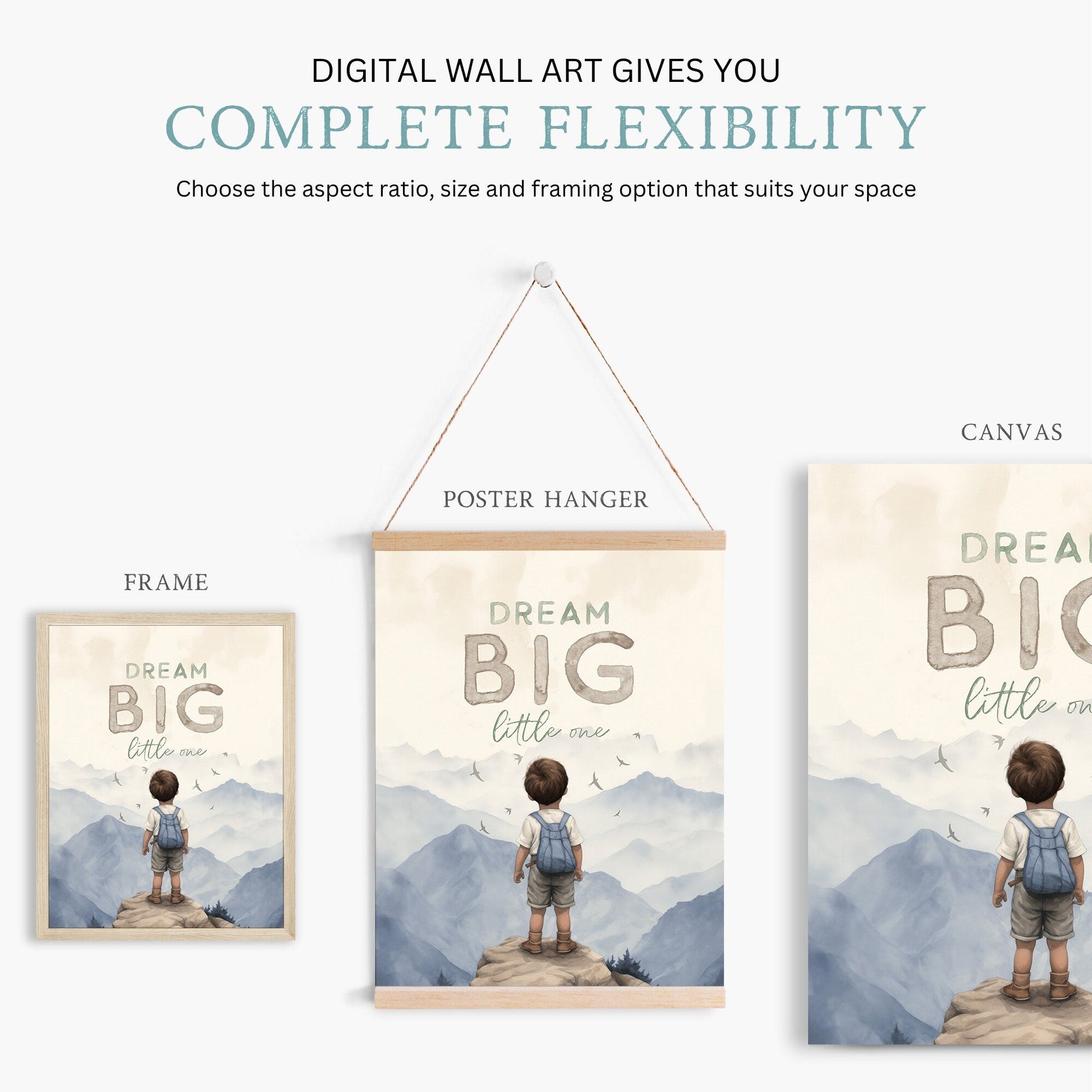 Dream Big Little One Print, Adventure Quote Boys Room Decor, Hot Air Balloon Art - WildfieldPrints