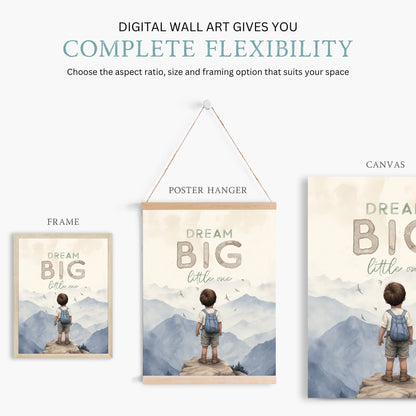 Dream Big Little One Print, Adventure Quote Boys Room Decor, Hot Air Balloon Art - WildfieldPrints