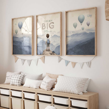 Dream Big Little One Print, Adventure Quote Boys Room Decor, Hot Air Balloon Art - WildfieldPrints