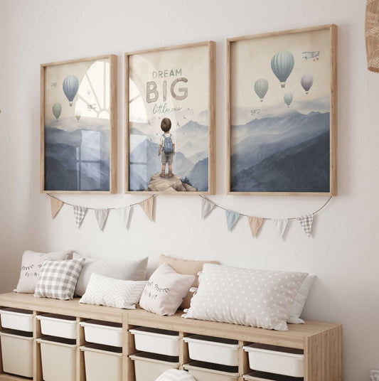 Dream Big Little One Print, Adventure Quote Boys Room Decor, Hot Air Balloon Art - WildfieldPrints