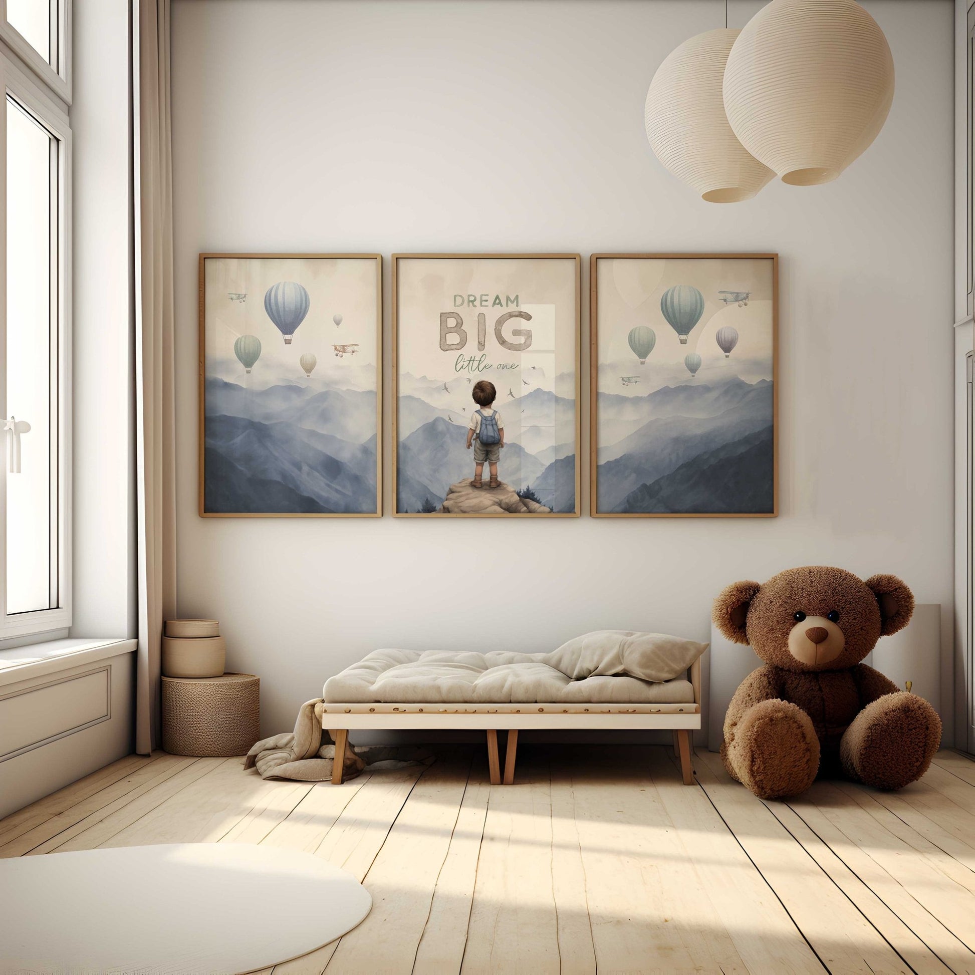Dream Big Little One Print, Adventure Quote Boys Room Decor, Hot Air Balloon Art - WildfieldPrints