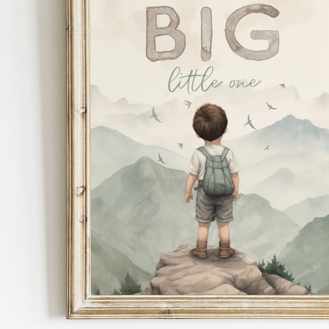Boy Explorer Mountain Print – Adventure Boys Room Wall Art