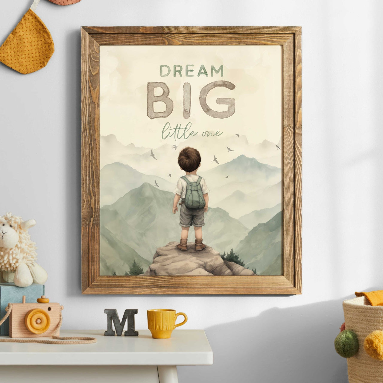 Boy Explorer Mountain Print – Adventure Boys Room Wall Art