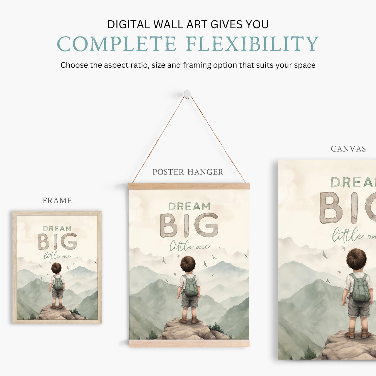 Boy Explorer Mountain Print – Adventure Boys Room Wall Art