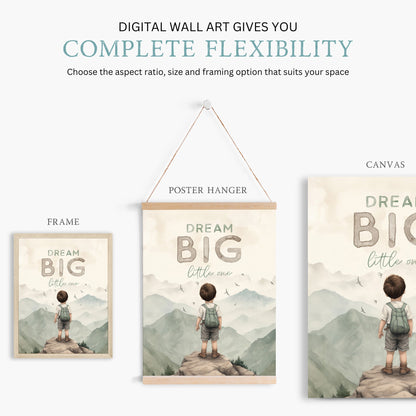 Dream Big Little One Quote Print, Adventure Wall Decor, Boys Room - WildfieldPrints