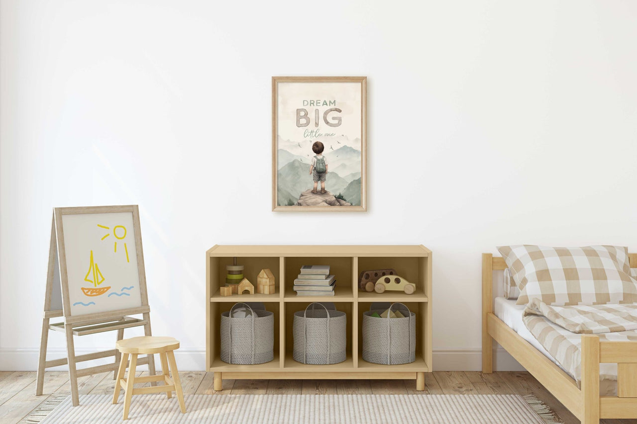 Boy Explorer Mountain Print – Adventure Boys Room Wall Art