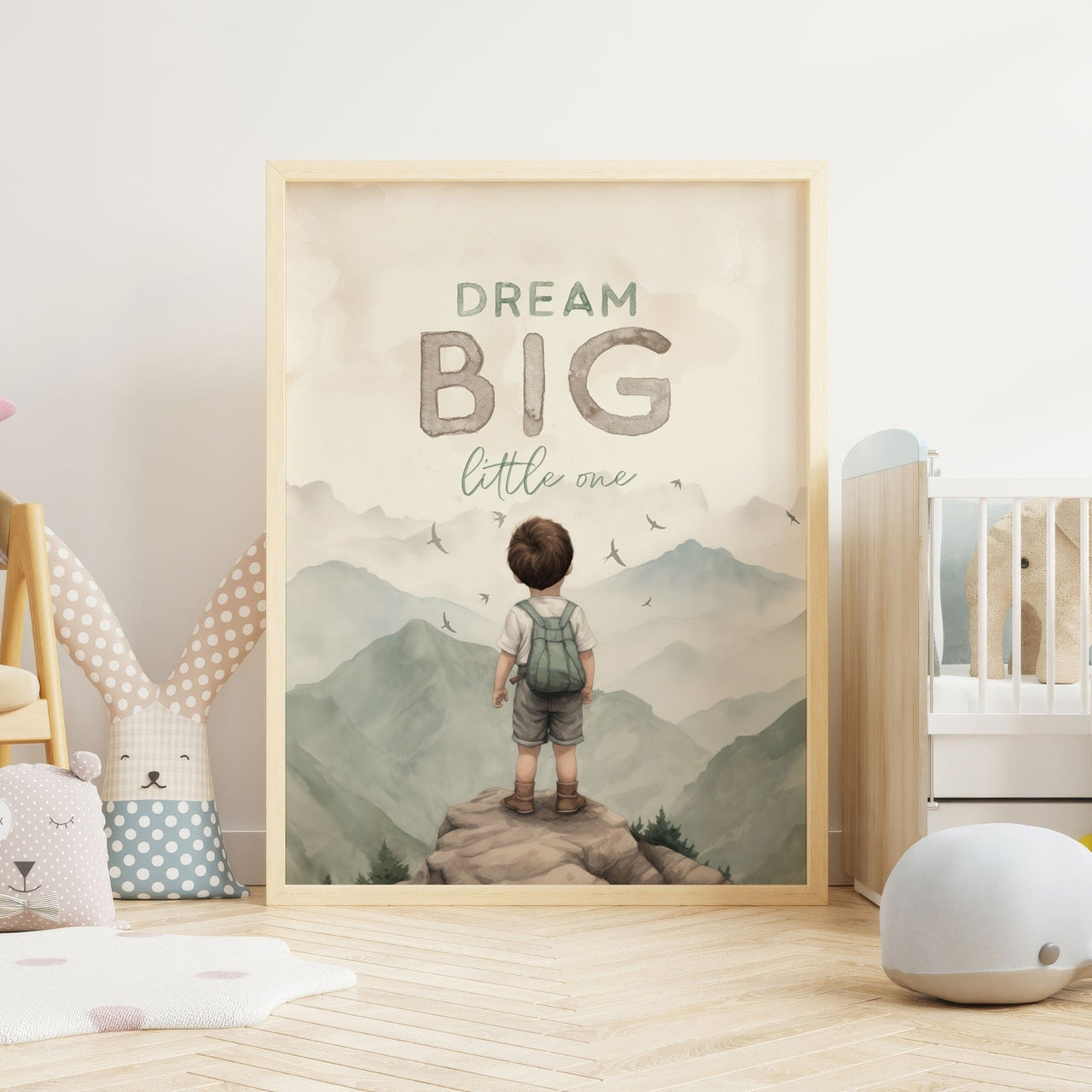 Boy Explorer Mountain Print – Adventure Boys Room Wall Art