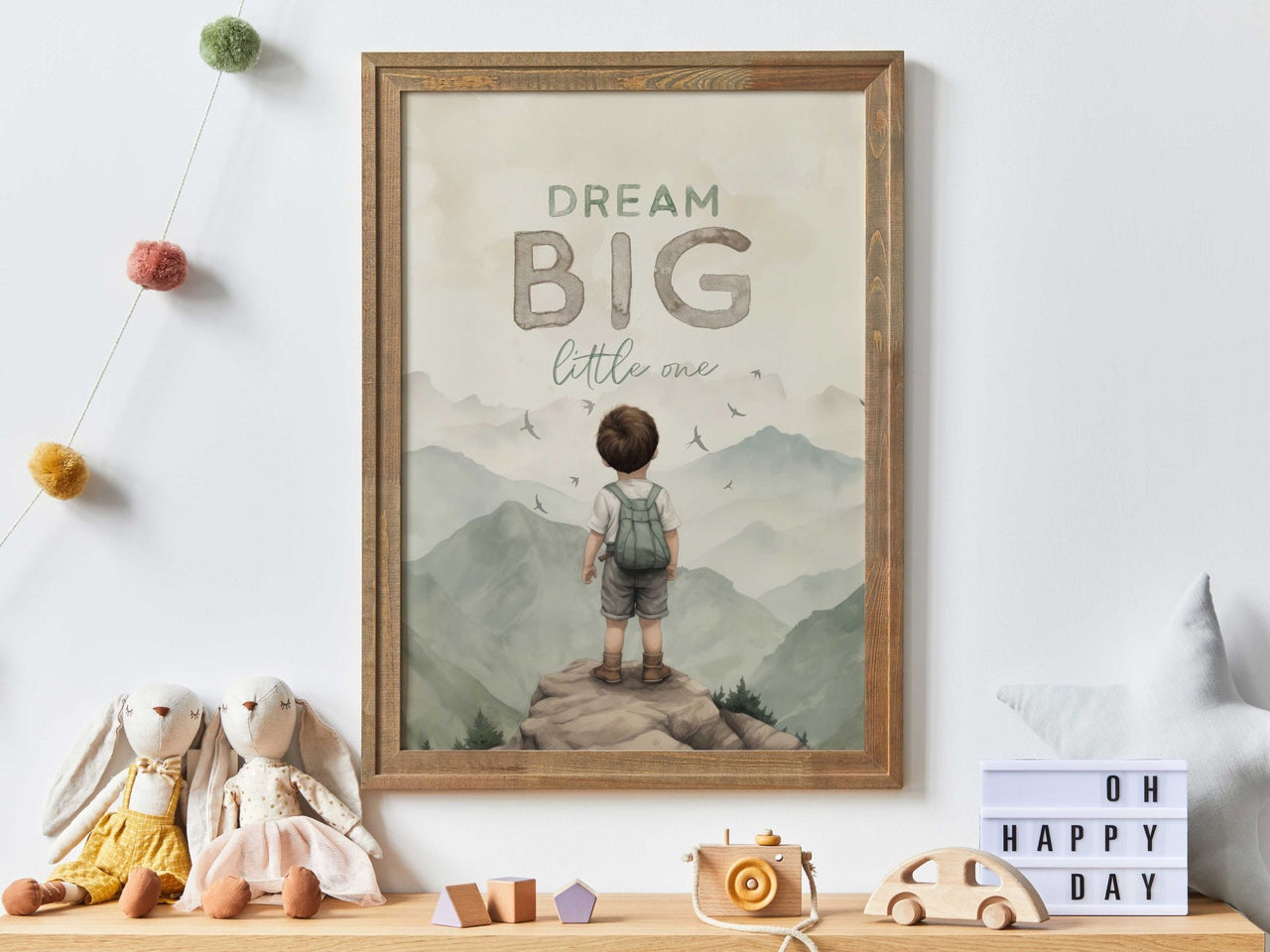 Boy Explorer Mountain Print – Adventure Boys Room Wall Art