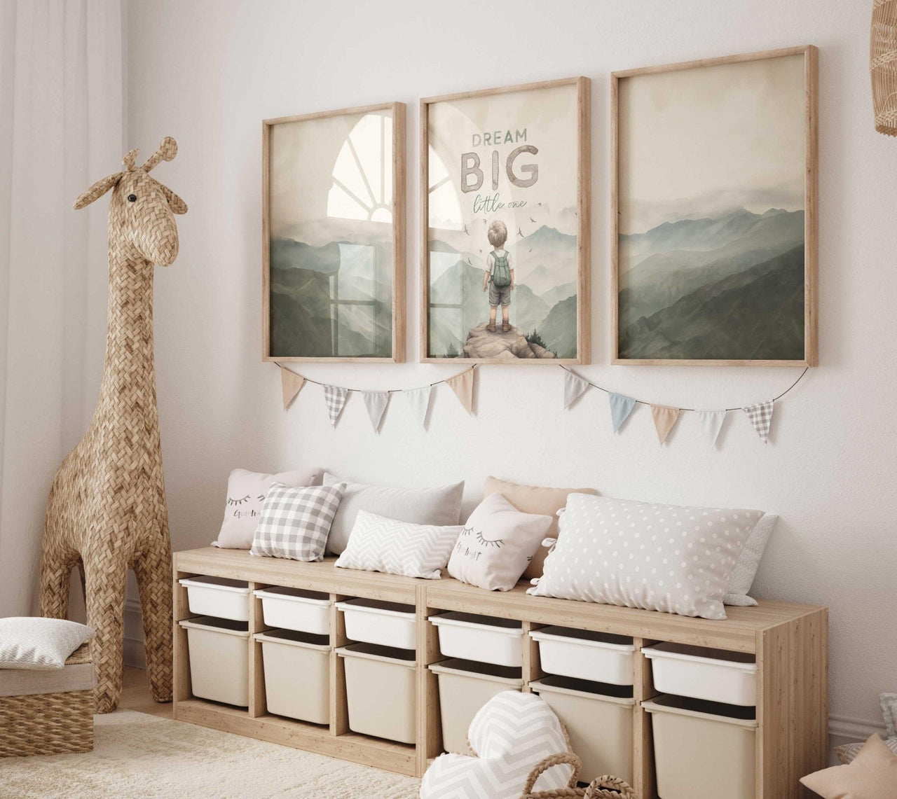 Blonde Boy Adventure Print – Boys Room Wall Art • Set of 3