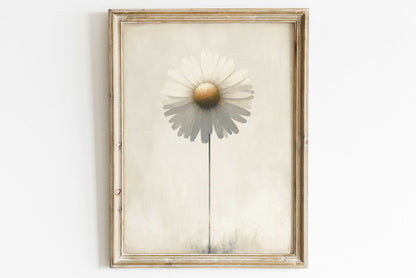 Elegant Daisy Flower Print, Minimalist Vintage Floral Wall Decor - WildfieldPrints