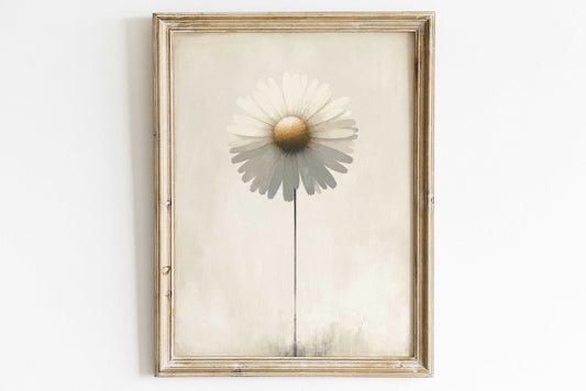 Elegant Daisy Flower Print, Minimalist Vintage Floral Wall Decor - WildfieldPrints
