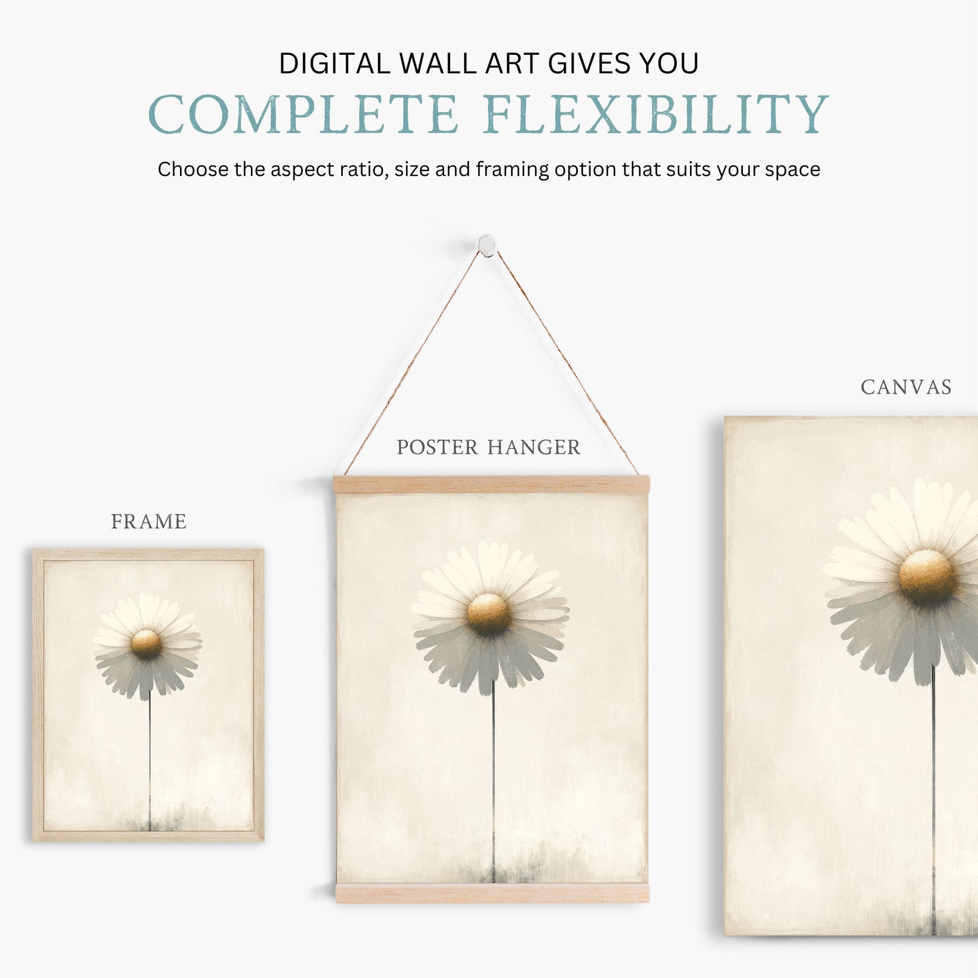 Elegant Daisy Flower Print, Minimalist Vintage Floral Wall Decor - WildfieldPrints