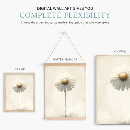 Elegant Daisy Flower Print, Minimalist Vintage Floral Wall Decor - WildfieldPrints