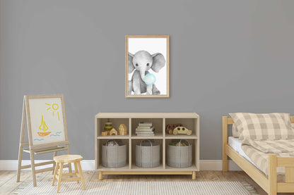Elephant Bubblegum Print, Safari Animal Nursery Decor, Cute Animal Art - WildfieldPrints