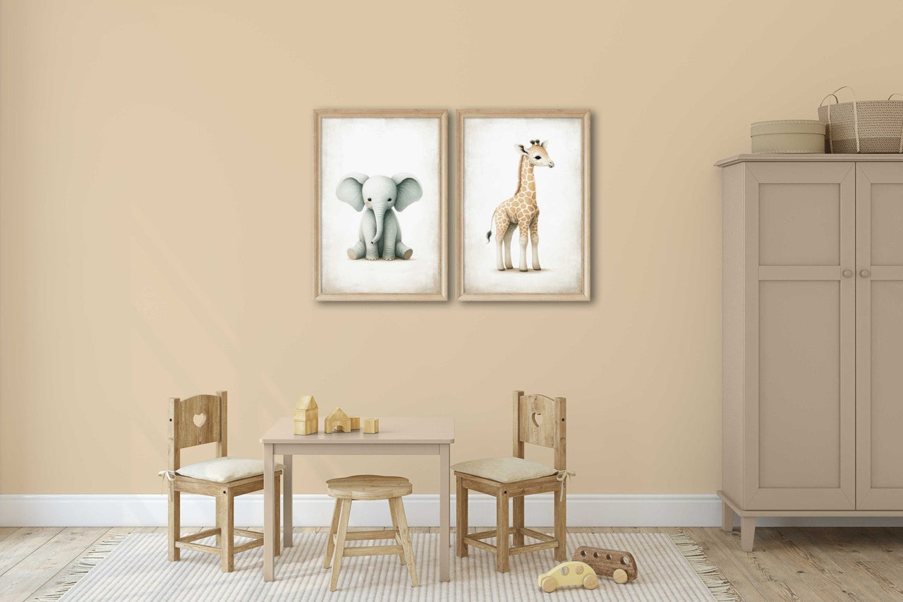 Elephant & Lion Wall Art – Safari Nursery Print • Set of 2