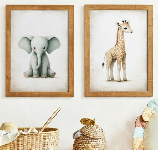 Elephant & Lion Baby Safari Prints, Vintage Nursery Animal Decor - WildfieldPrints