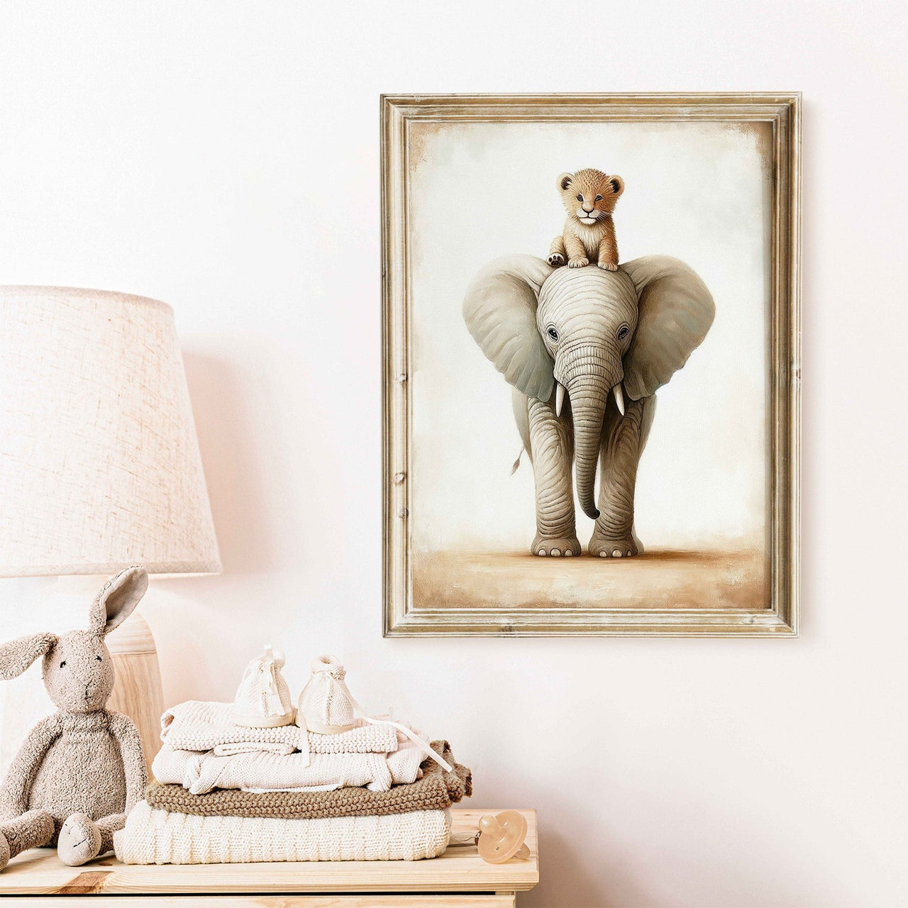 Lion and Elephant Wall Art – Safari Boys Room Print