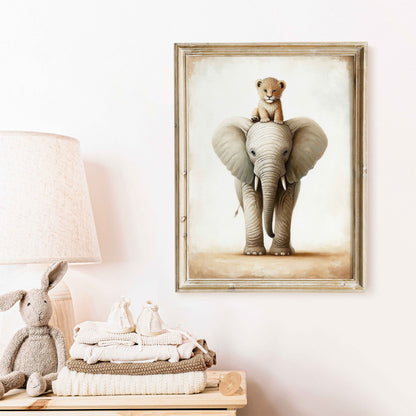 Elephant & Lion Nursery Wall Art, Safari Animal Room Decor, Cute Prints - WildfieldPrints