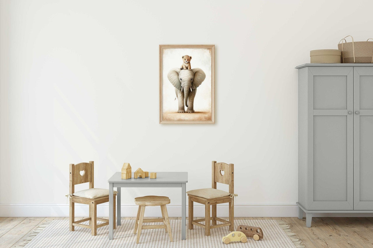 Lion and Elephant Wall Art – Safari Boys Room Print