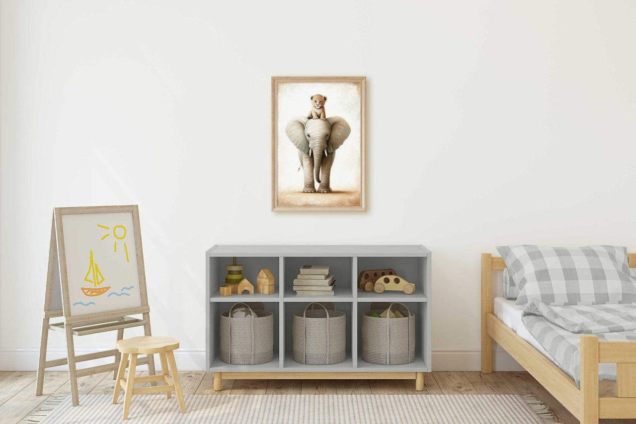 Lion and Elephant Wall Art – Safari Boys Room Print