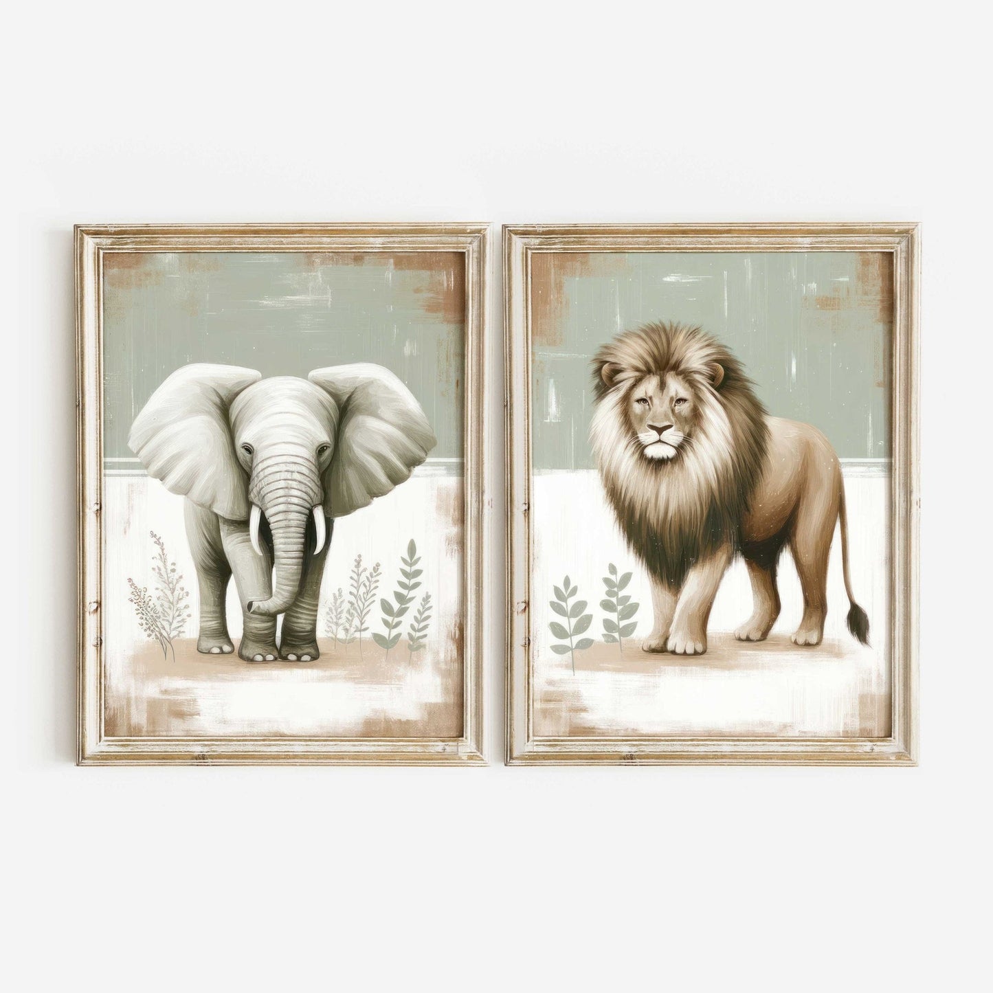 Elephant & Lion Nursery Wall Art, Safari Animal Room Decor, Vintage Prints - WildfieldPrints