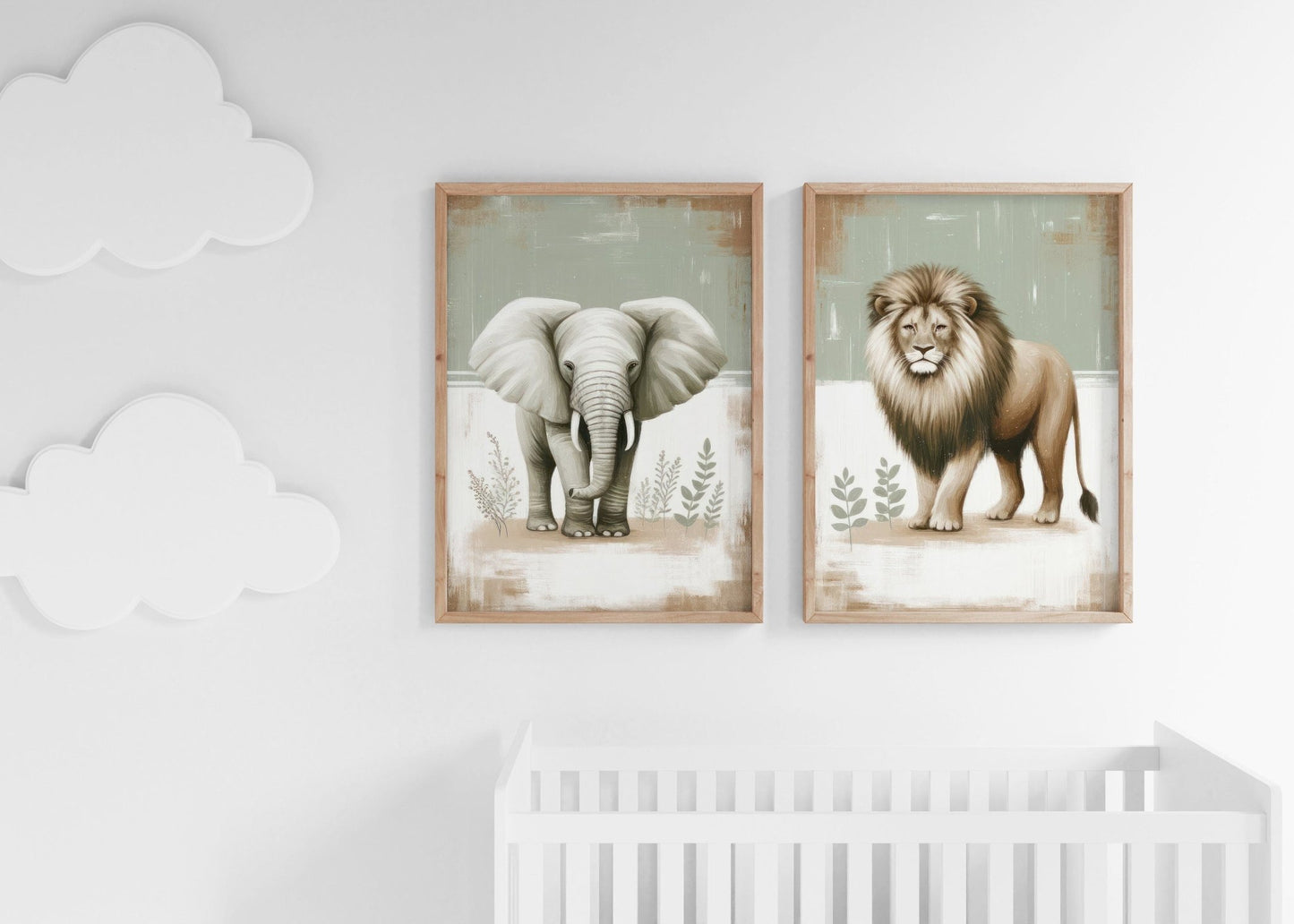 Elephant & Lion Nursery Wall Art, Safari Animal Room Decor, Vintage Prints - WildfieldPrints