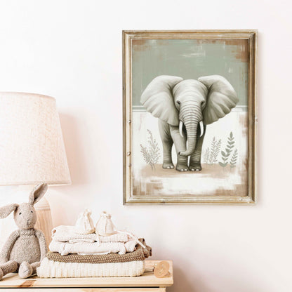 Elephant Nursery Print, Safari Animal Kids Room Decor, Vintage Art - WildfieldPrints