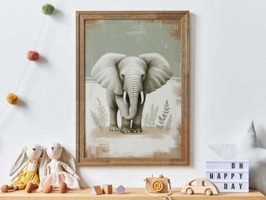 Elephant Nursery Print, Safari Animal Kids Room Decor, Vintage Art - WildfieldPrints