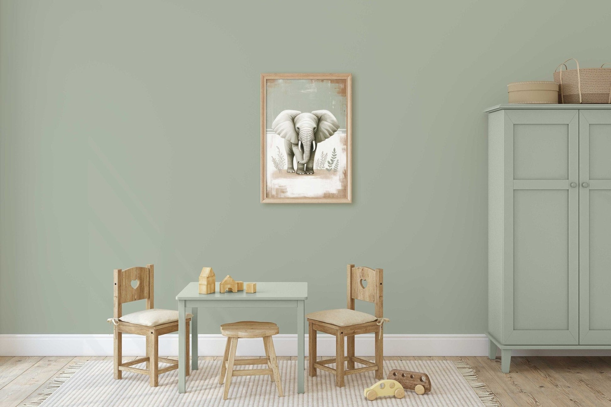 Elephant Nursery Print, Safari Animal Kids Room Decor, Vintage Art - WildfieldPrints
