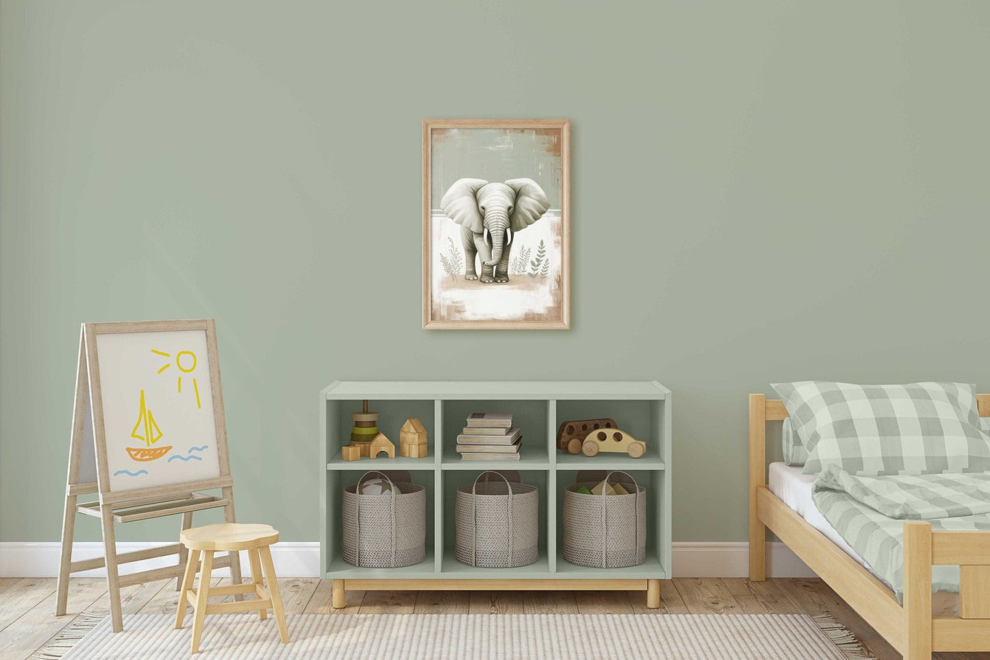Elephant Nursery Print, Safari Animal Kids Room Decor, Vintage Art - WildfieldPrints