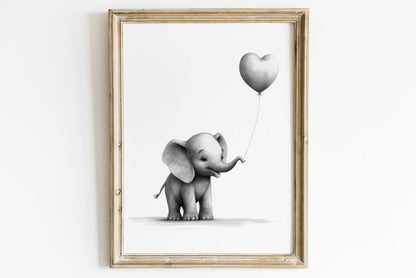 Elephant with Balloon, Safari Animal Art, Watercolor Nursery Decor - WildfieldPrints