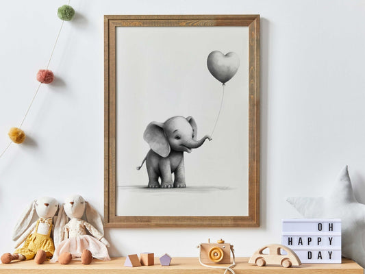 Elephant with Balloon, Safari Animal Art, Watercolor Nursery Decor - WildfieldPrints