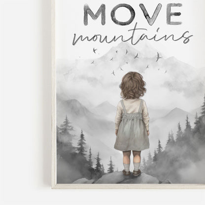Empowering Girls Nursery Decor, She Will Move Mountains, Quote Print - WildfieldPrints