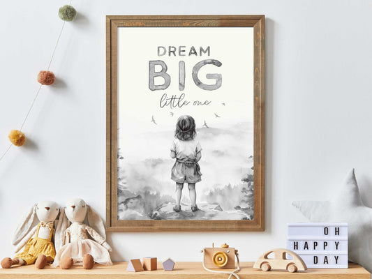 Empowering Quote Nursery Art, Dream Big Little One, Kids Room Decor - WildfieldPrints