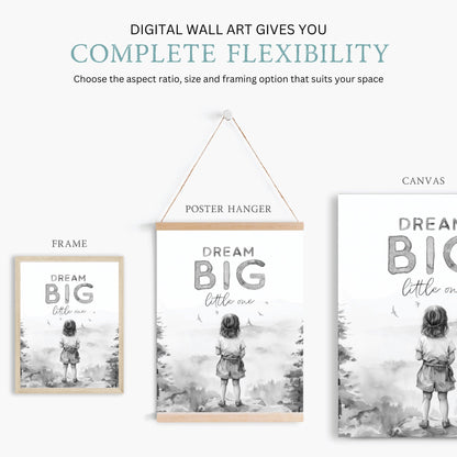 Empowering Quote Nursery Art, Dream Big Little One, Kids Room Decor - WildfieldPrints
