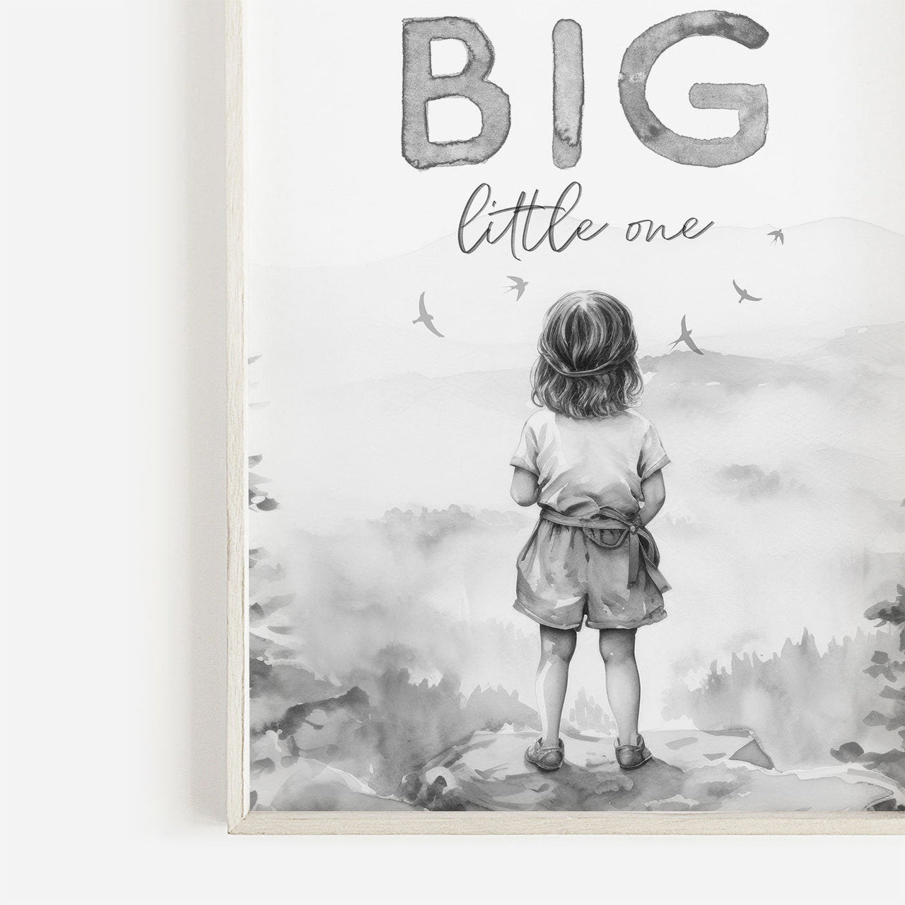 Girl on Mountain Ledge Wall Art – Inspirational Kids Room Print