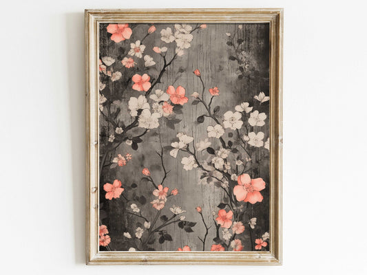 Enchanted Blooms Wall Art, Distressed White & Pink Floral Decor - WildfieldPrints