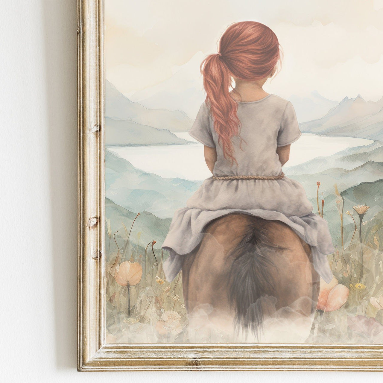 Red - Haired Girl & Horse Print – Equestrian Nursery Wall Art • Set of 3