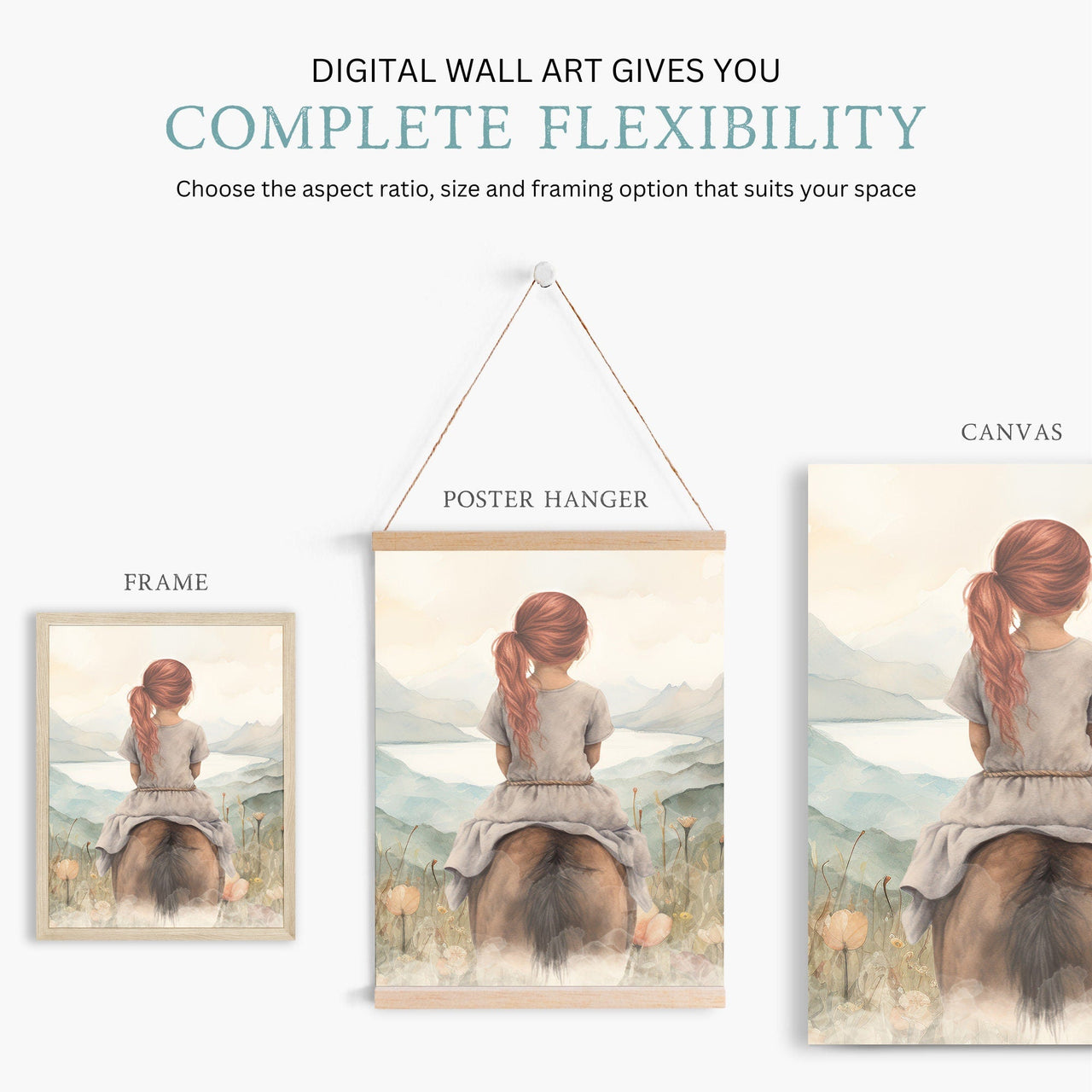 Red - Haired Girl & Horse Print – Equestrian Nursery Wall Art • Set of 3