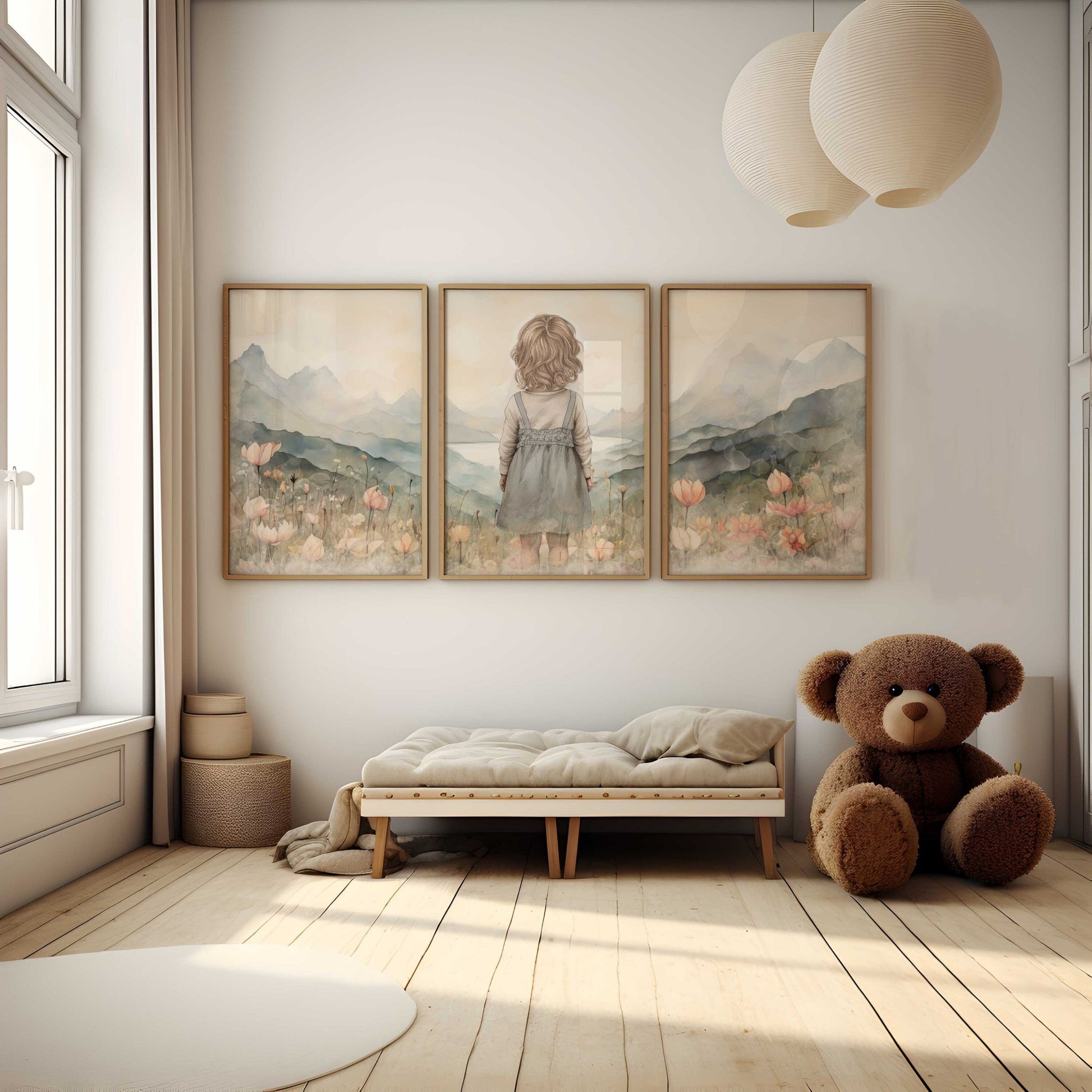 Enchanted Wildflower Triptych Art Prints, Vintage Girl Nursery Decor - WildfieldPrints